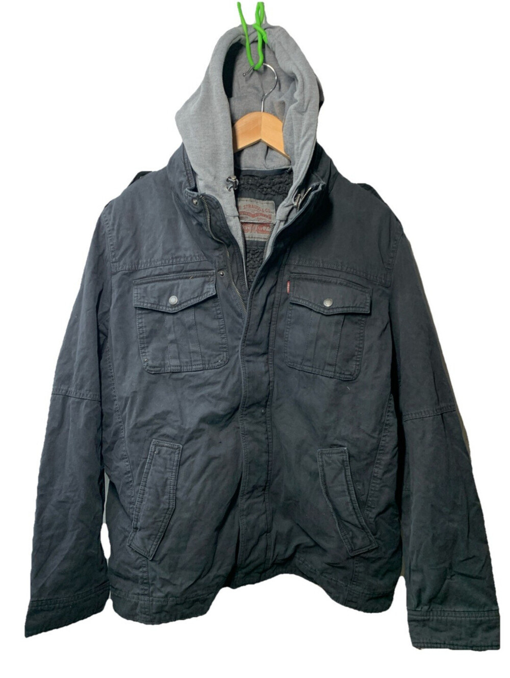 Levi's Men's Washed Cotton Hooded Military Jacket Hooded Long Sleeve Size Large